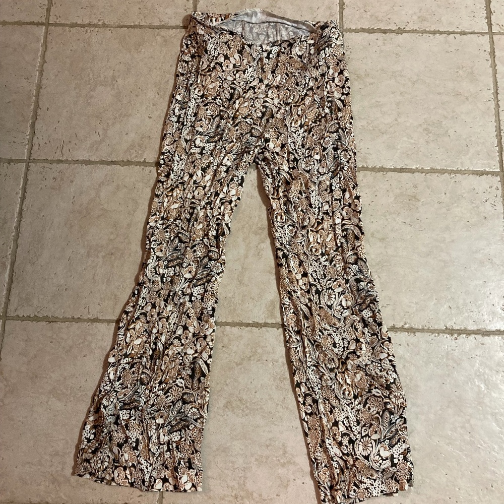 By Anthropologie Satin Floral Flare Pants Size US 8